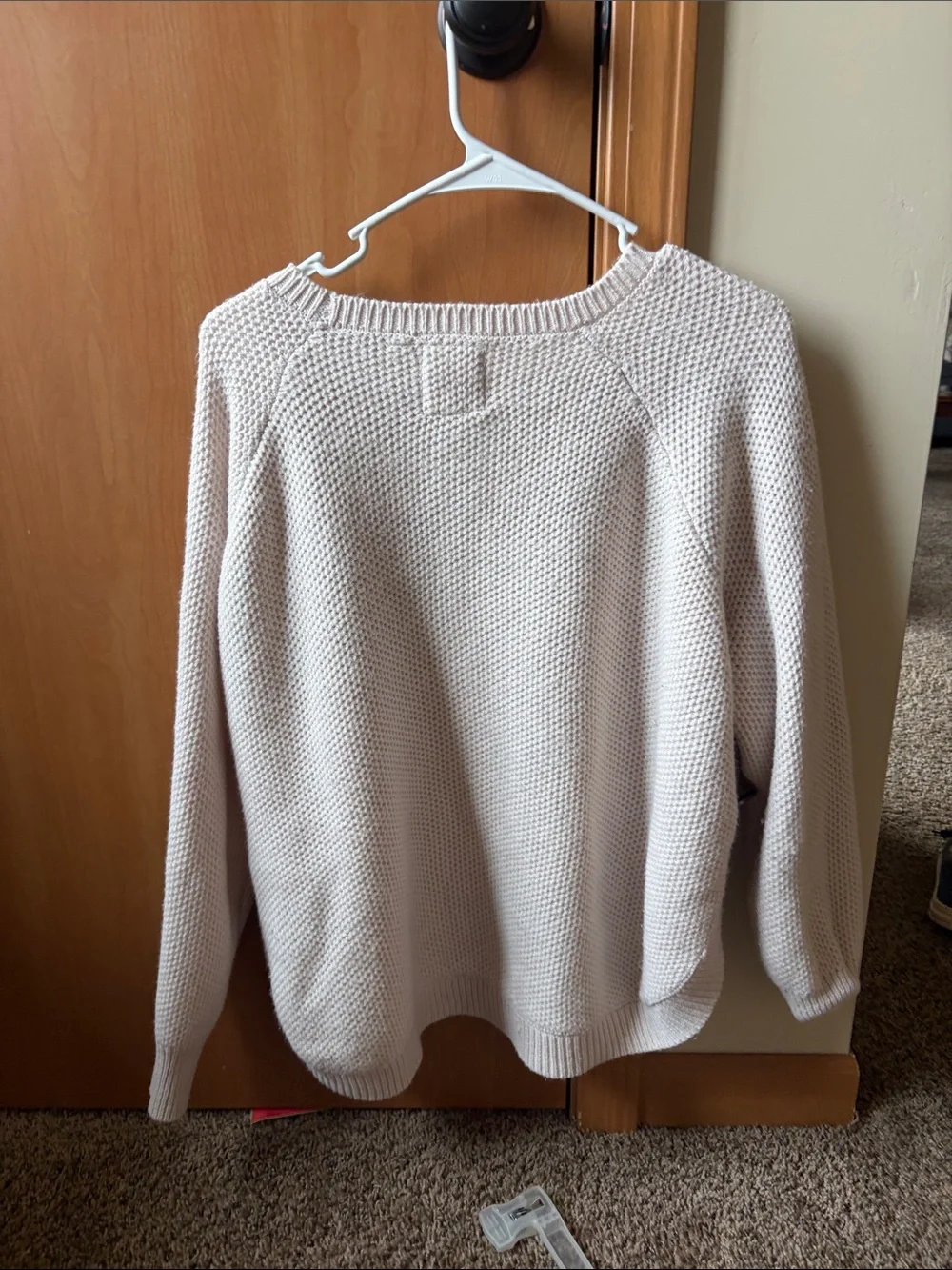 Women's Cream Lightweight Crewneck Knit Sweater - Casual Everyday (open sides) - Picture 2 of 2